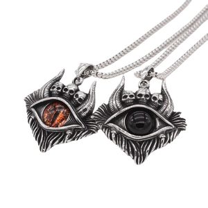 Pendentif Crâne Mauvais Œil Gothique Vintage pour Hommes en Acier Inoxydable Punk Rock Pendentif Seul Sans Chaîne