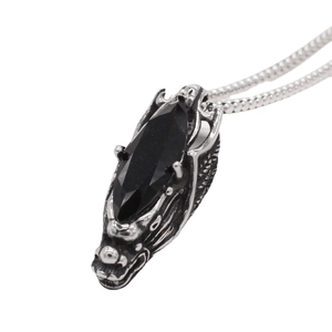 Vintage Gothic Dragon Head Pendant Necklace Stainless Steel Marquise Black Rhinestone Inlaid Pendant Only Without Chain For Men