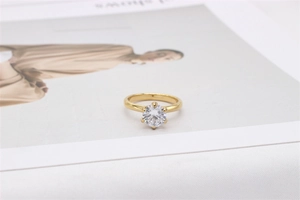 Detailansicht der eleganten Sechs-Klauen-Fassung in Gold mit brillantem Zirkoniastein