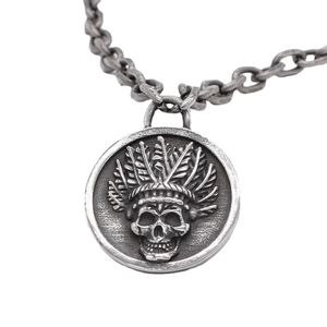 Collier avec Pendentif Crâne Indien Vintage en Acier Inoxydable Rétro Médaillon de Pièce Vieilli pour Hommes Bijoux Punk Rock