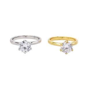 Klassischer Sechs-Krallen Rund Zirkonia Edelstahl Ring Für Damen Gold Silber Vergoldet Eleganter Verlobungsring Fingerring Schmuck