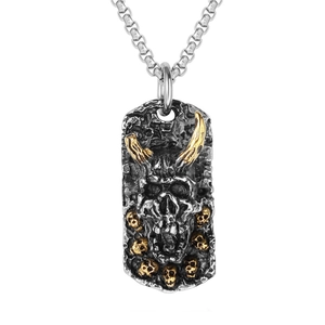 Gothic Monster Skull Pendant Only Titanium Steel Retro Aged Finish Horns Rectangular Charm For Men Punk Style Accessories