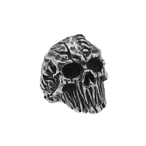 Retro mummy skull ring in silver stainless steel with vintage oxidized finish