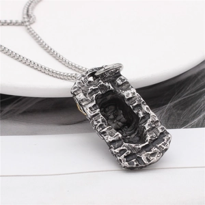 Retro rectangle industrial pendant necklace in oxidized steel with embossed texture
