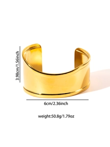 Detailed size specifications for wide gold-plated stainless steel cuff with wave texture