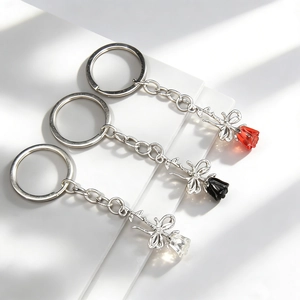 Fashion Rose Flower Keychain Alloy Metal Acrylic 3D Floral Bag Pendant Bowknot Decoration Elegant Key Ring Charm Gift For Women