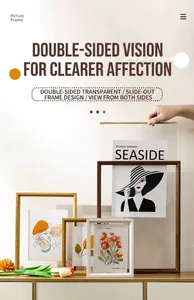 Detail of double-sided acrylic frames with pull-out design for flowers and photos