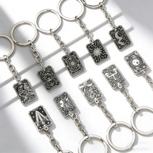 Porte-clés Carte de Tarot en Métal Vintage pour Sac Pendentif Émail Alliage Force Amoureux Roue de la Fortune Bijoux Mystiques Cadeau