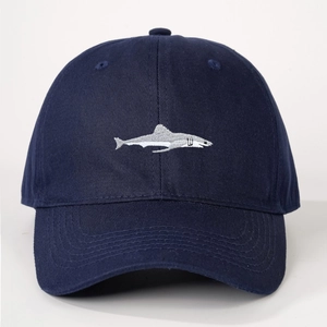 Dunkelblaue Baumwoll-Baseballkappe mit Hai-Stickerei und verstellbarem Riemen