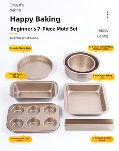 Detail view of 7-piece champagne gold non-stick carbon steel baking pan set