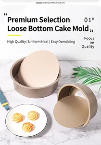 Detail of champagne gold non-stick cake pans with removable bottom for easy release