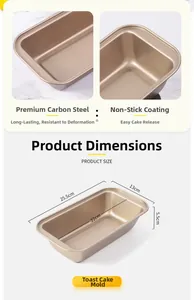 Macro detail of golden non-stick carbon steel loaf pan with 25.5x13x5.5cm dimensions