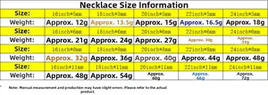Size chart showing width and length specifications for stainless steel coffee bean chain