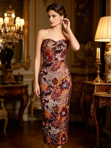 Elegant sequined bodycon midi dress with 3D floral embroidery and off-shoulder design