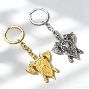 Porte-clés Viking Vintage Bouclier Hache de Guerre Mythologie Nordique Pendentif Métal Symbole Kolovrat Charme de Sac Cadeau