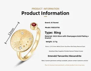 Anillo de plata S925 con disco cepillado de 12mm, diamantes y detalle de rubí de 2,5mm