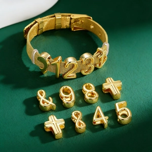 Adjustable Stainless Steel Mesh Strap Bracelet With Gold DIY Sliding Numbers Symbols Charms Personalized Fashion Jewelry