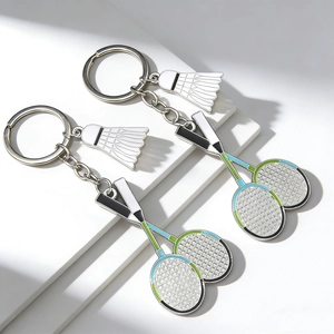 Badminton Shuttlecock And Racket Keychain Alloy Metal Sports Theme Bag Pendant Sport Souvenir Gift For Men Women Kids