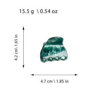 Green marble acetate hair claw clip with measurements and weight for fashion styling