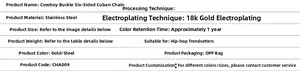 Specification chart for stainless steel 18k gold plated cuban chain bracelet