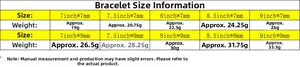 Size chart for stainless steel Cuban link bracelet with length and weight info.