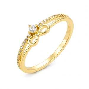Elegant S925 sterling silver infinity ring with sparkling crystals in gold finish