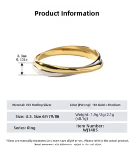 Spécifications de la bague entrelacée en argent 925 bicolore avec largeur de 3,3 mm