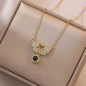 Stainless Steel Double Swan Pendant Necklace For Women Zirconia Heart Projection Stone Jewelry Gold Silver Chain Gift