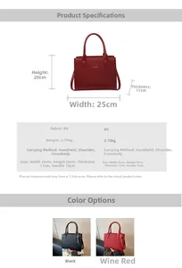 Detailed size chart of the PU leather tote bag with dimensions and strap specifications