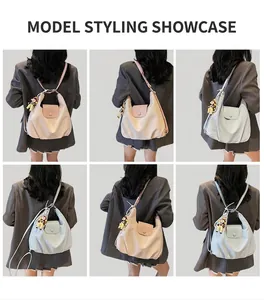 Multi-way pink and blue canvas tote bags shown in shoulder and backpack styles