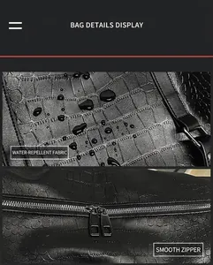 Macro detail of waterproof crocodile pattern PU leather and smooth dual metal zippers