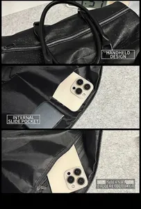 Detail view of crocodile pattern PU leather handles and organized inner pockets