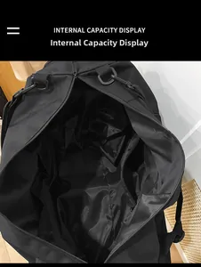 Internal capacity display of the large black nylon tote bag showing spacious storage