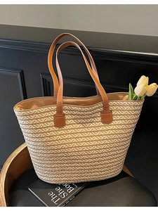 Fashion Striped Large Capacity Straw Woven Tote Bag Shoulder Commuter Bag For Women Vacation Beach Casual Fashion Handbag