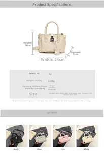 Detailed size chart for the textured PU leather bucket bag with handle and strap