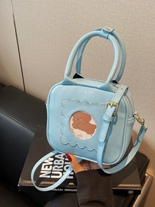 Fashion Shiny Patent PU Leather Small Square Bag Women Cute Cartoon Dog Window Crossbody Handbag Casual Shoulder Messenger Bag