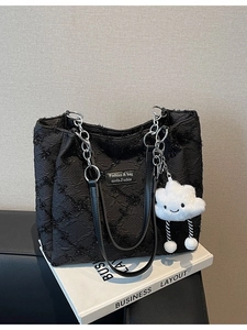 Women Large Capacity PU Leather Tote Bag Jacquard Floral Shoulder Bag With Cloud Pendant Fashion Casual Commute Handbag