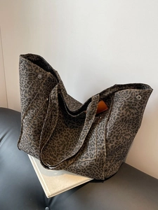 Leopard print canvas tote bag with large capacity and sturdy double handles for daily use