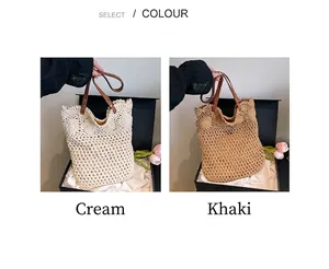 Détails des motifs floraux au crochet faits main sur sacs en couleurs blanc cassé et kaki