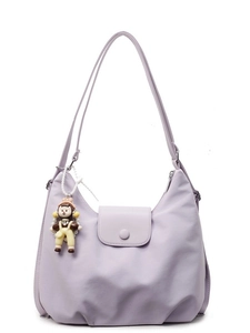 Minimalist light purple hobo crossbody bag with adjustable strap and cute plush charm