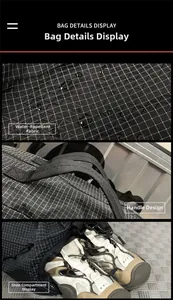 Vue détaillée du tissu imperméable et du compartiment à chaussures du sac de voyage
