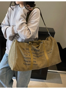 Large Capacity Canvas Travel Bag With Letter Print Fashion Cylinder Duffel Handbag For Women Men Outdoor Casual Sports Bag