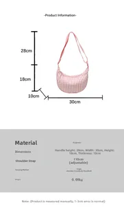 Detailed size chart for retro plaid dumpling bag showing 30x18x10cm dimensions