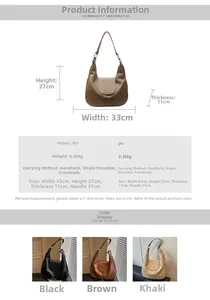 Detailed size chart and specifications for large capacity PU leather dumpling tote bag