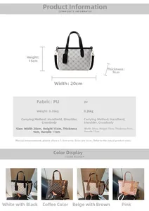 Tableau des tailles détaillé et vue multicolore du sac seau tendance en cuir PU pour femme