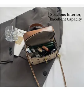 Interior view showing the large capacity of the vintage monogram bucket bag for makeup