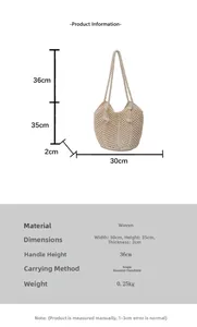 Size chart showing 30x35x2cm dimensions for the handmade hollow woven tote bag