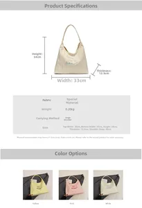 Dimensions détaillées du sac cabas plissé avec tableau des tailles et coloris variés