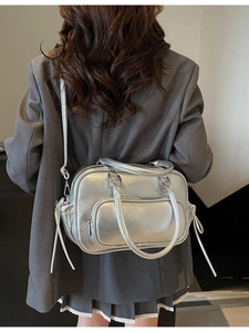 Women Fashion Casual PU Leather Boston Shoulder Bag Vintage Multi-way Backpack Stitching Detail Zipper Large Capacity Top Handle Bag
