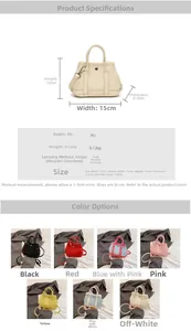 Detailed size specifications for the mini PU leather bucket bag with 120cm shoulder strap